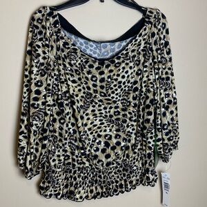 Blu Sage Black and‎ Cream Leopard Print Blouse with Sequins.
